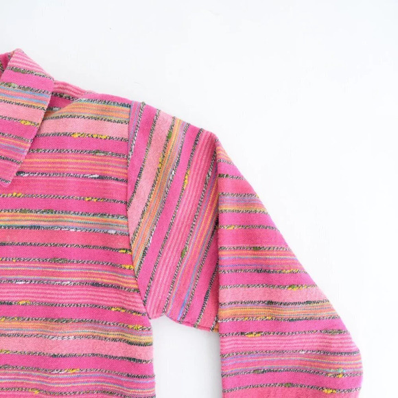 Vintage 90's Silver Stream 100% Cotton Pink Striped Button  Up Textured Jacket S - Picture 9 of 12
